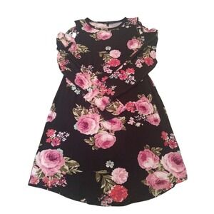 Derek Heart Womens XL Black Pink Floral Cold Shoulder Strappy Long Sleeve Dress